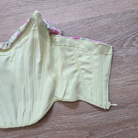 HOUSE OF CB Vivienne Floral Corset Lemon Print Sz Small Strapless Scoop Neck NWT - Picture 15 of 16